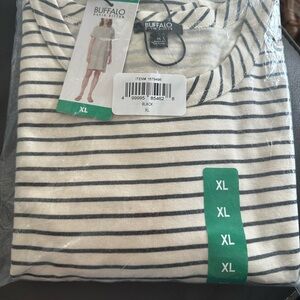 Buffalo David Bitton Cream and Black Striped Tee XL